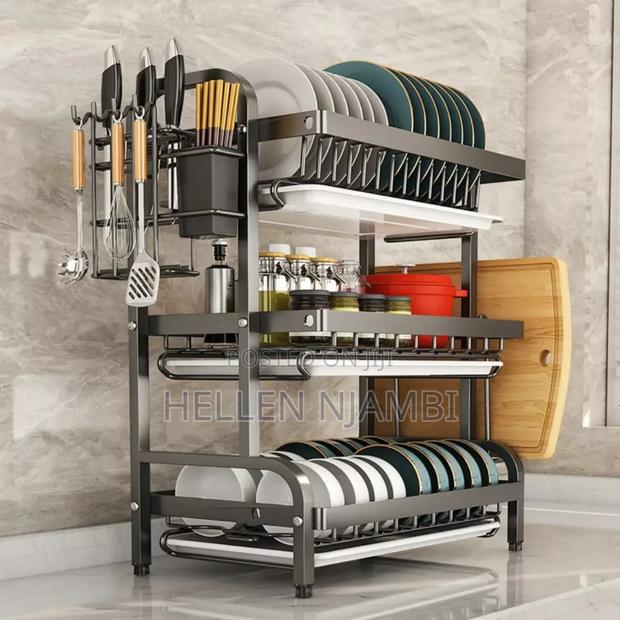 Three Tier Black Dish Rack - main view
