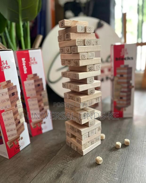 Wooden Jenga Blocks With Dices
