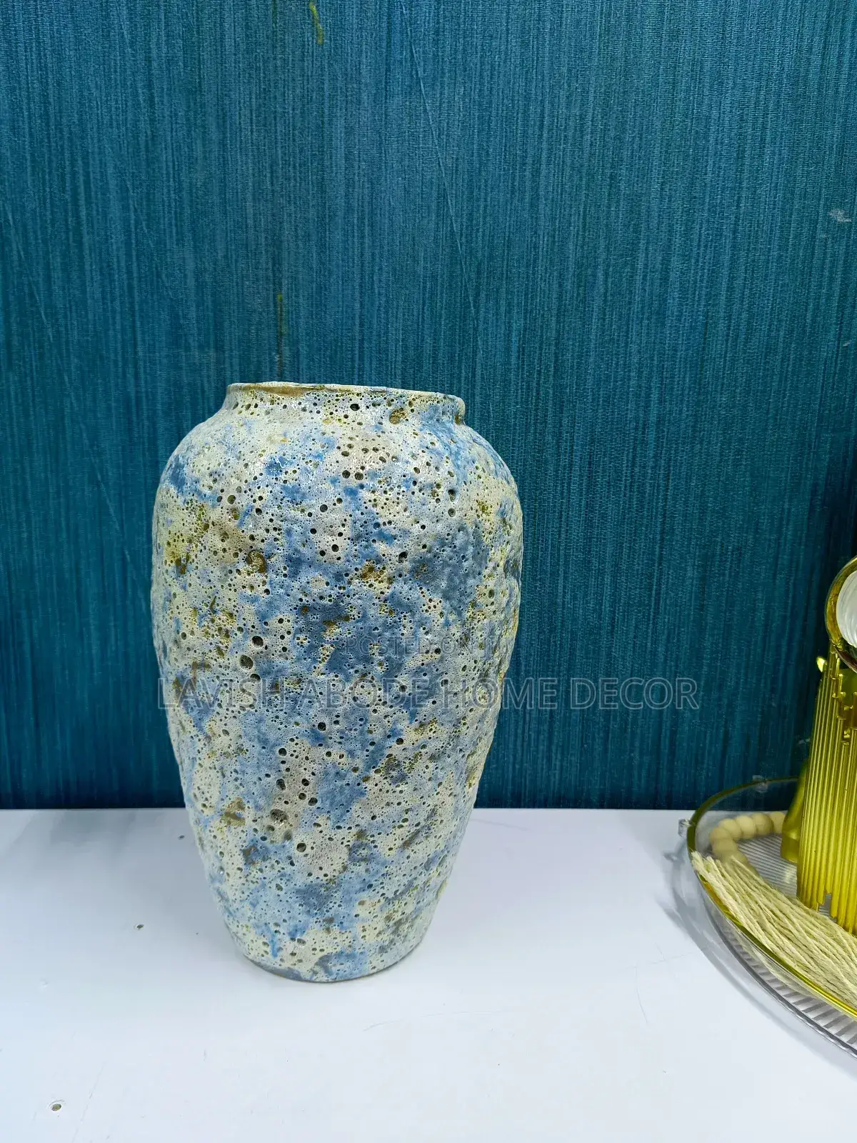Large Blue White Brown Blend Ceramic Flower Vase