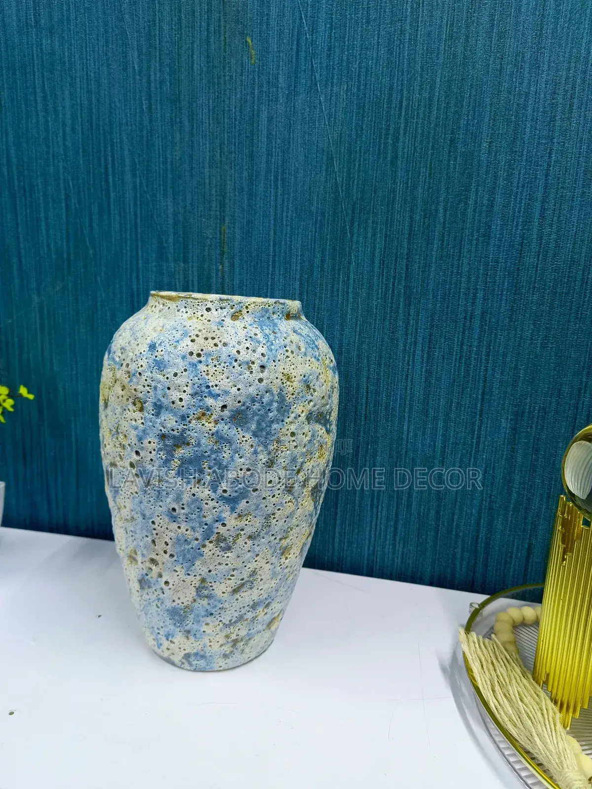 Large Blue White Brown Blend Ceramic Flower Vase