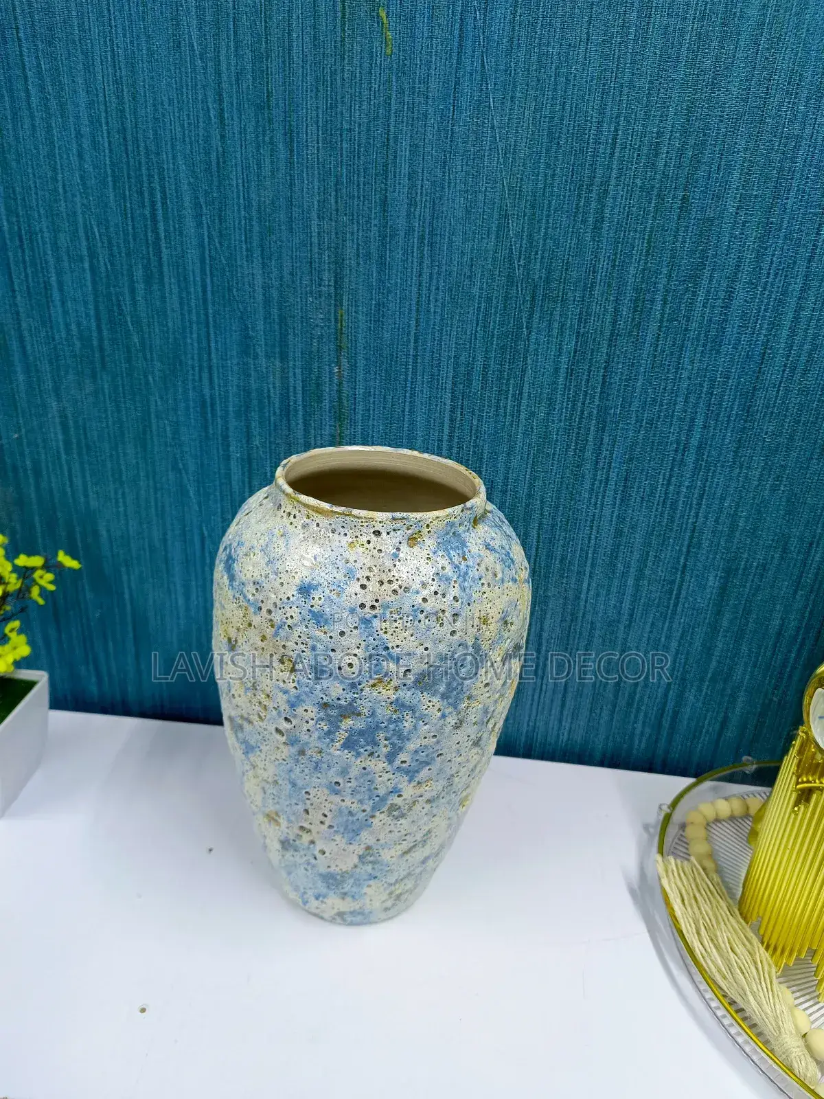 Large Blue White Brown Blend Ceramic Flower Vase