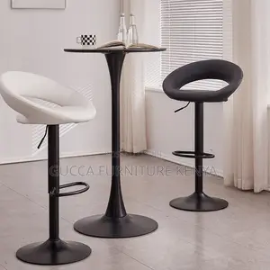 Home Chairs:Simple Midnight Black Bar Stool With Tanned Hide