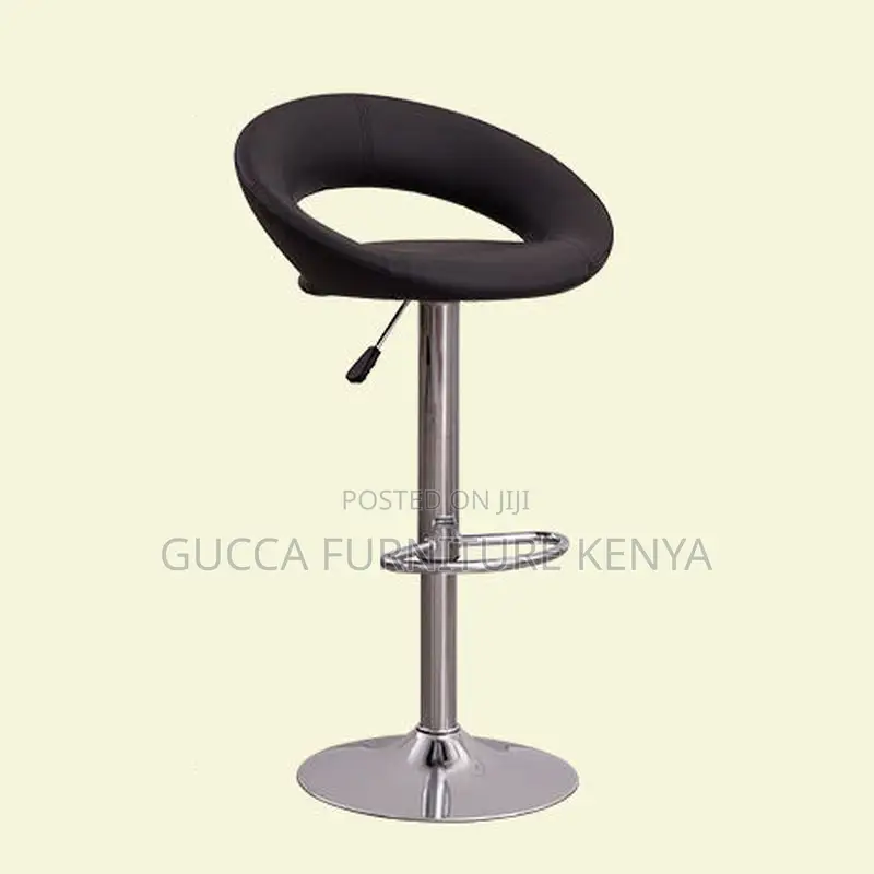 Home Chairs:Simple Midnight Black Bar Stool With Tanned Hide