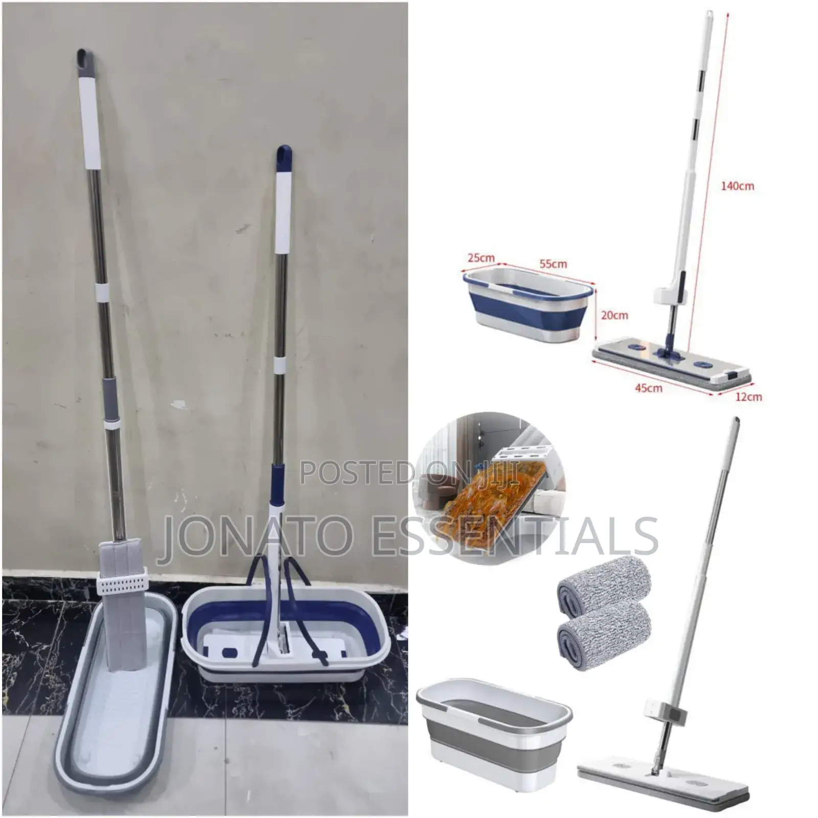 Self Wringing Hand Wash Free Flat Mop With Foldable Bucket