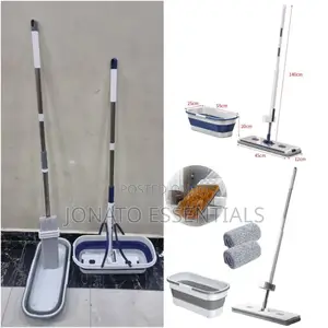 Self Wringing Hand Wash Free Flat Mop With Foldable Bucket