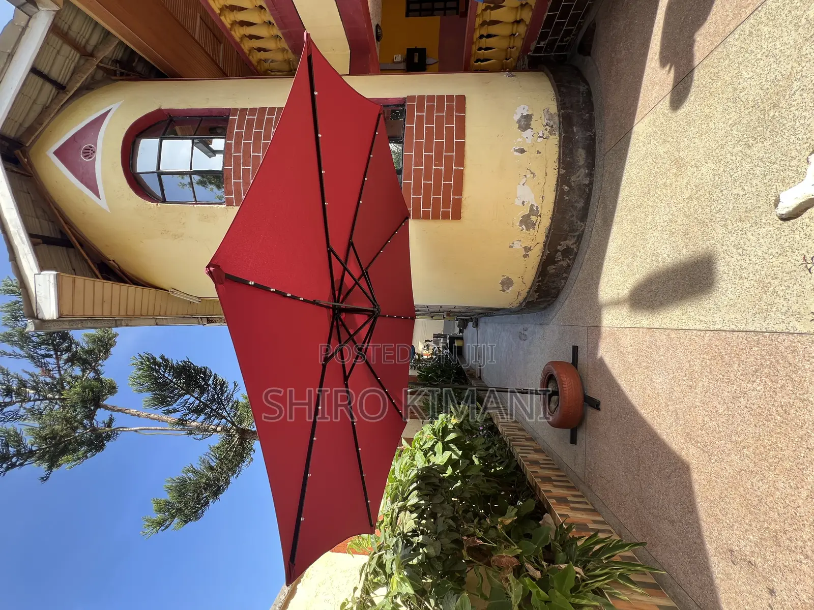 New Garden and Rooftop Maroon Parasol With Solar Lights