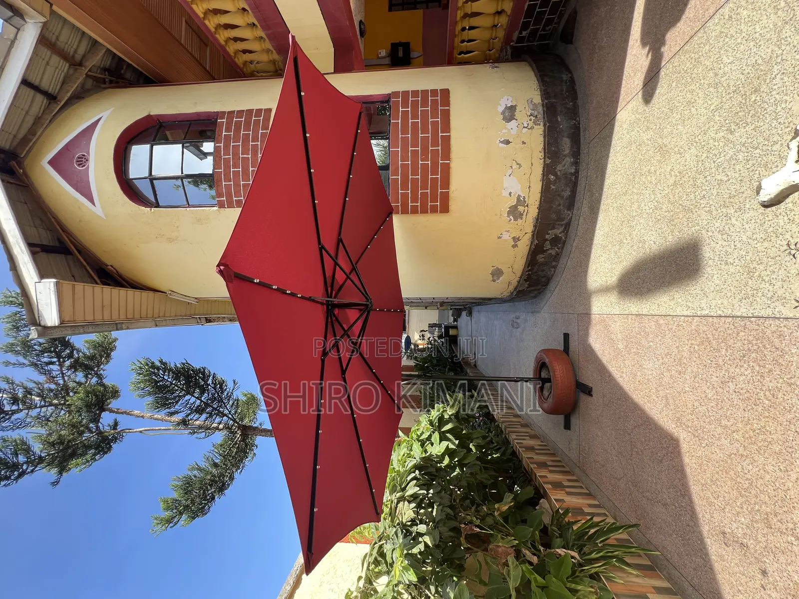 New Garden and Rooftop Maroon Parasol With Solar Lights