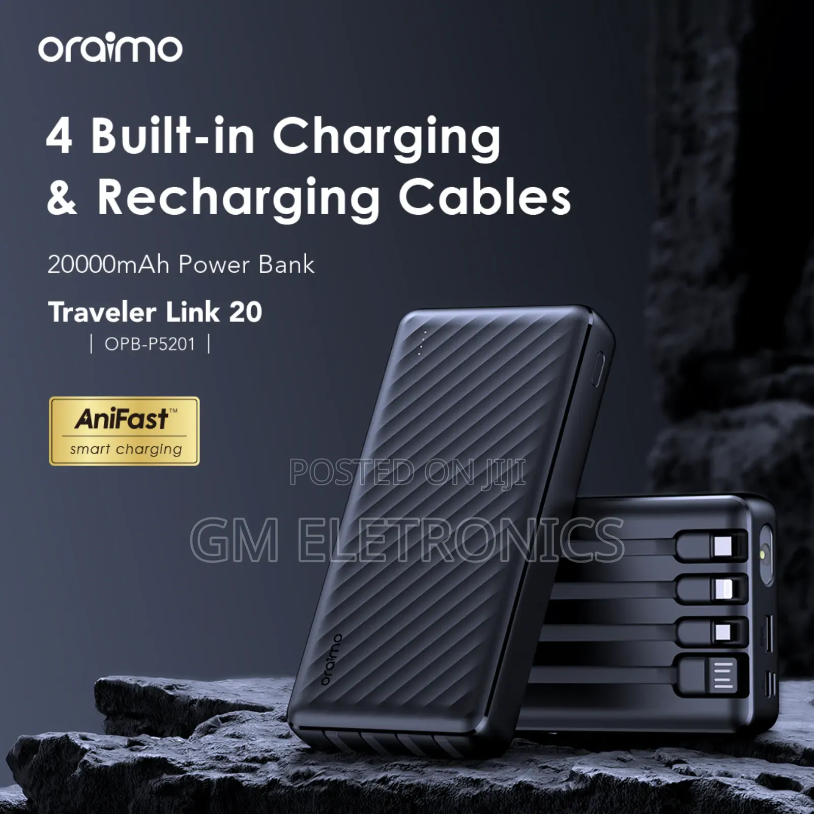 Original 20000mah Anifast Powerbank With Attached Cables.