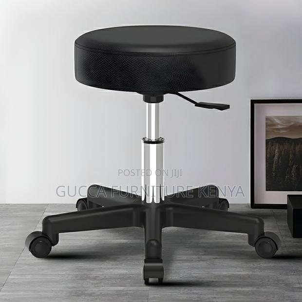 Home Chairs: Modern Sleek Black Faux Leather Round Stool