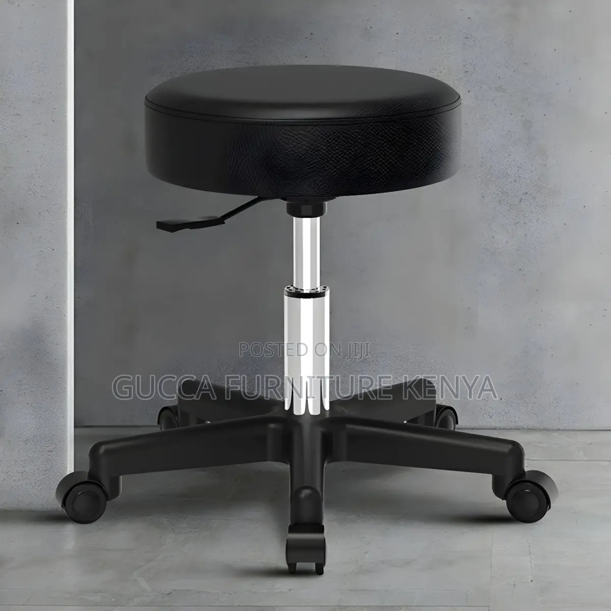 Home Chairs: Modern Sleek Black Faux Leather Round Stool