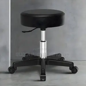 Home Chairs: Modern Sleek Black Faux Leather Round Stool