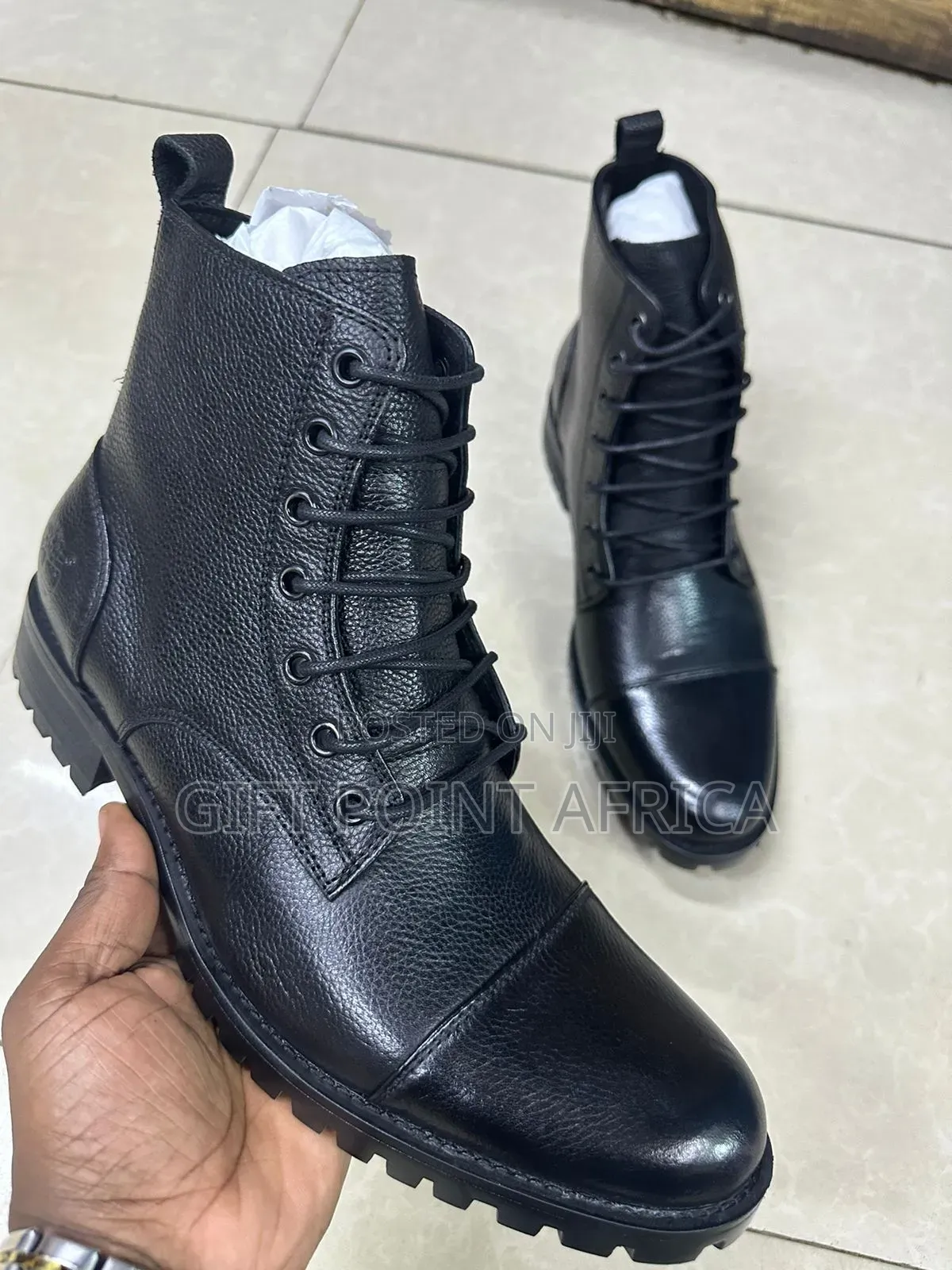 Black Leather Timberland Boots for Men