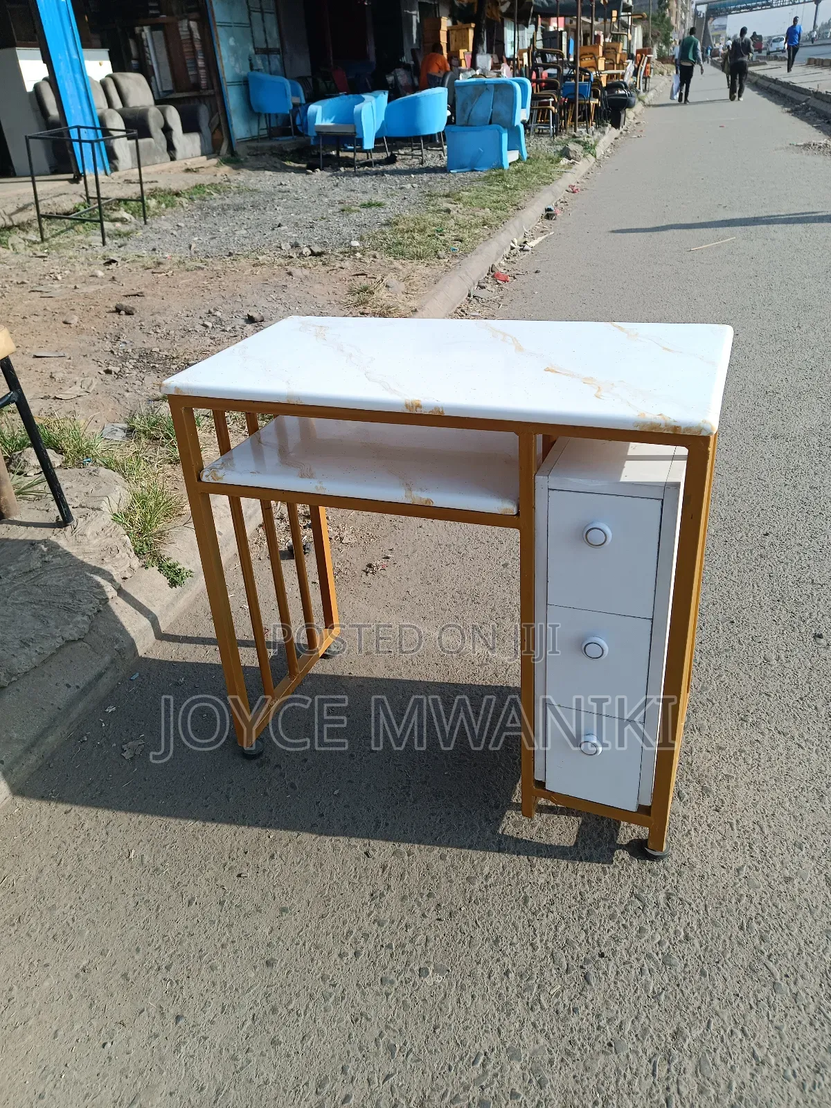 Marble Nails Table, With 3 Drawers 
