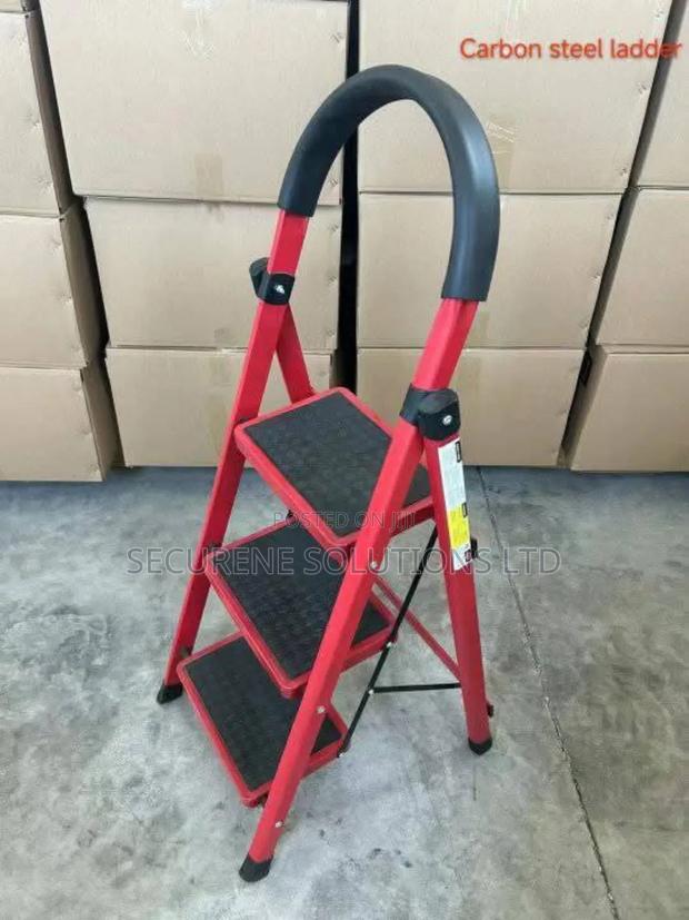 Red, Three-Step Household Ladder - main view