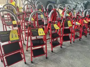 Red, Three-Step Household Ladder