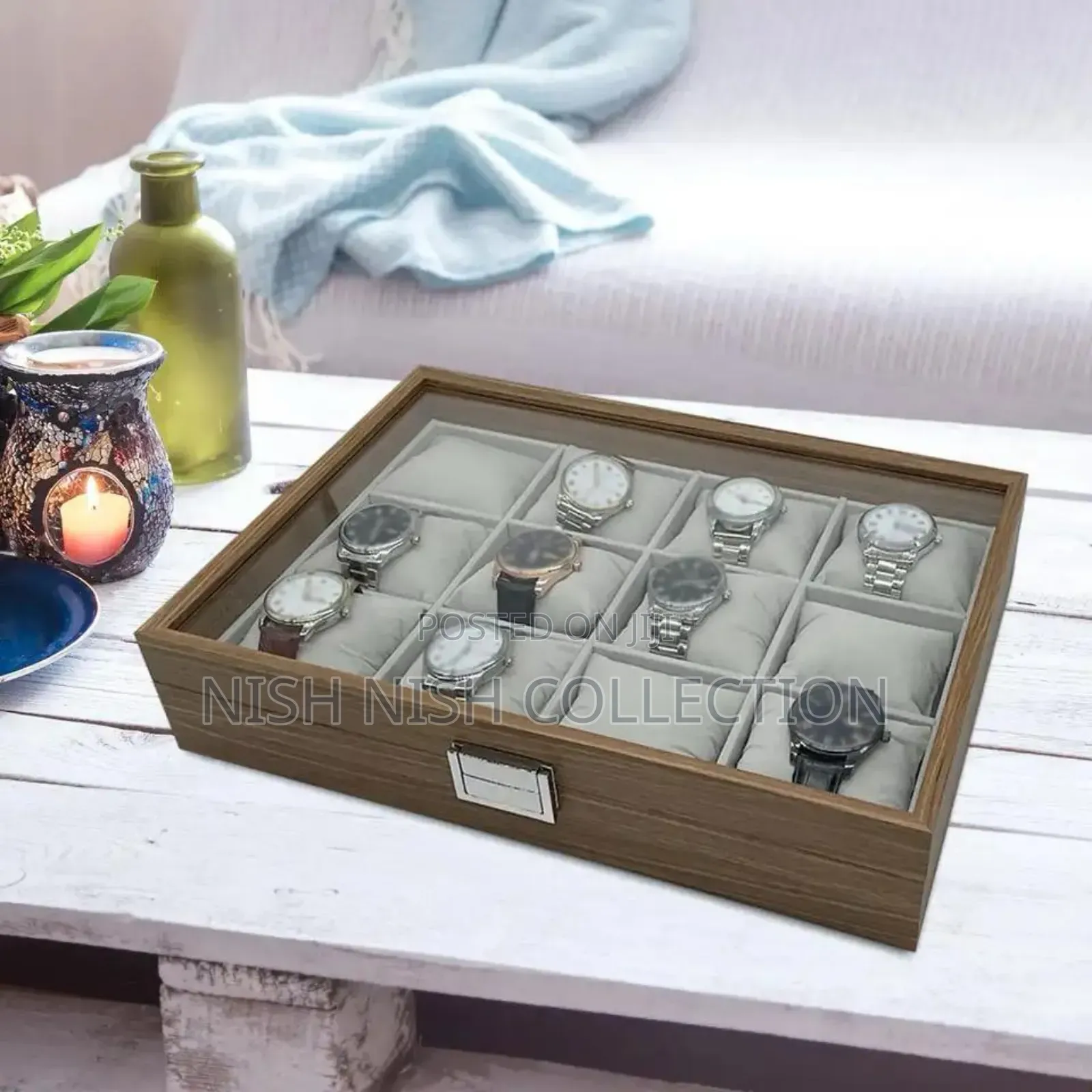12 Slot Wooden Watch Organizer