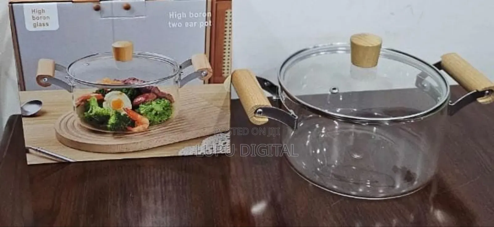 Wooden Handle High Boron Heavy Borosilicate Glass Cookware