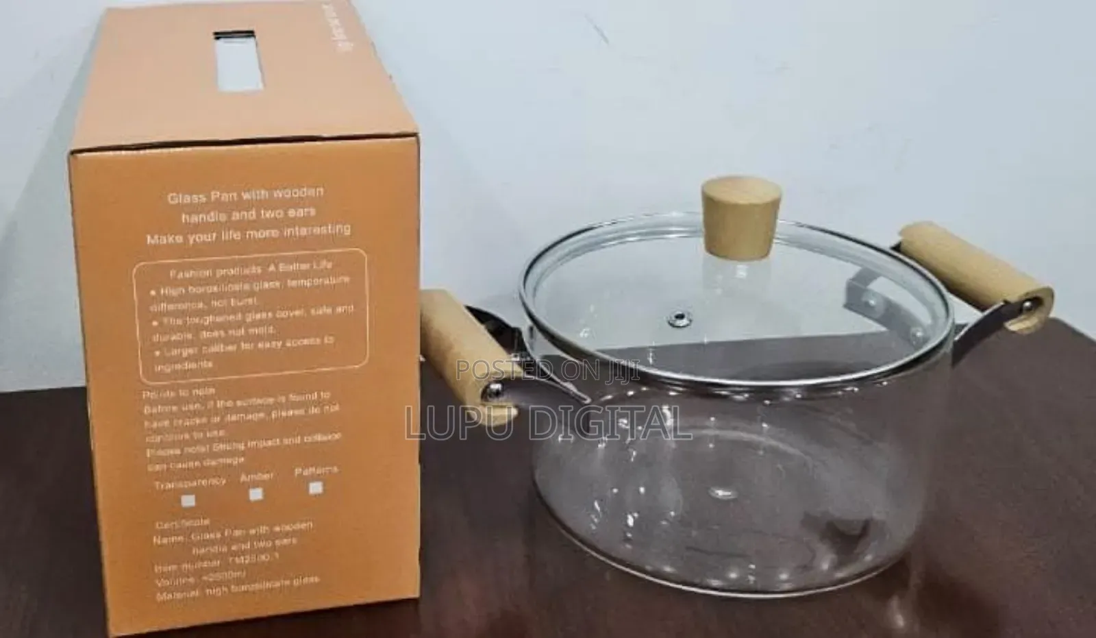 Wooden Handle High Boron Heavy Borosilicate Glass Cookware