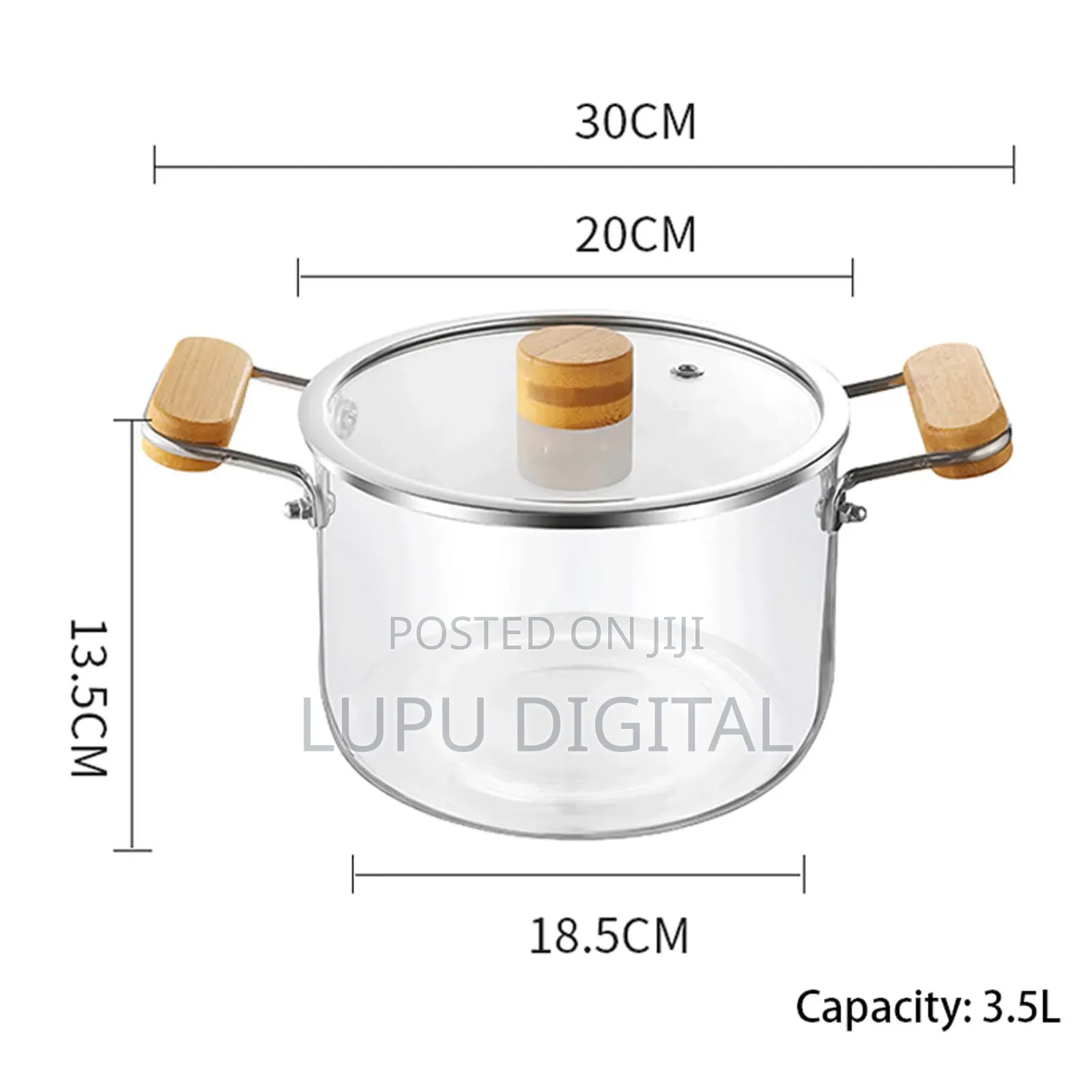 Wooden Handle High Boron Heavy Borosilicate Glass Cookware