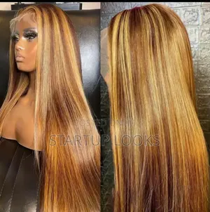 Straight Highlight Blonde Brown Human Hair Wig + Free Gifts