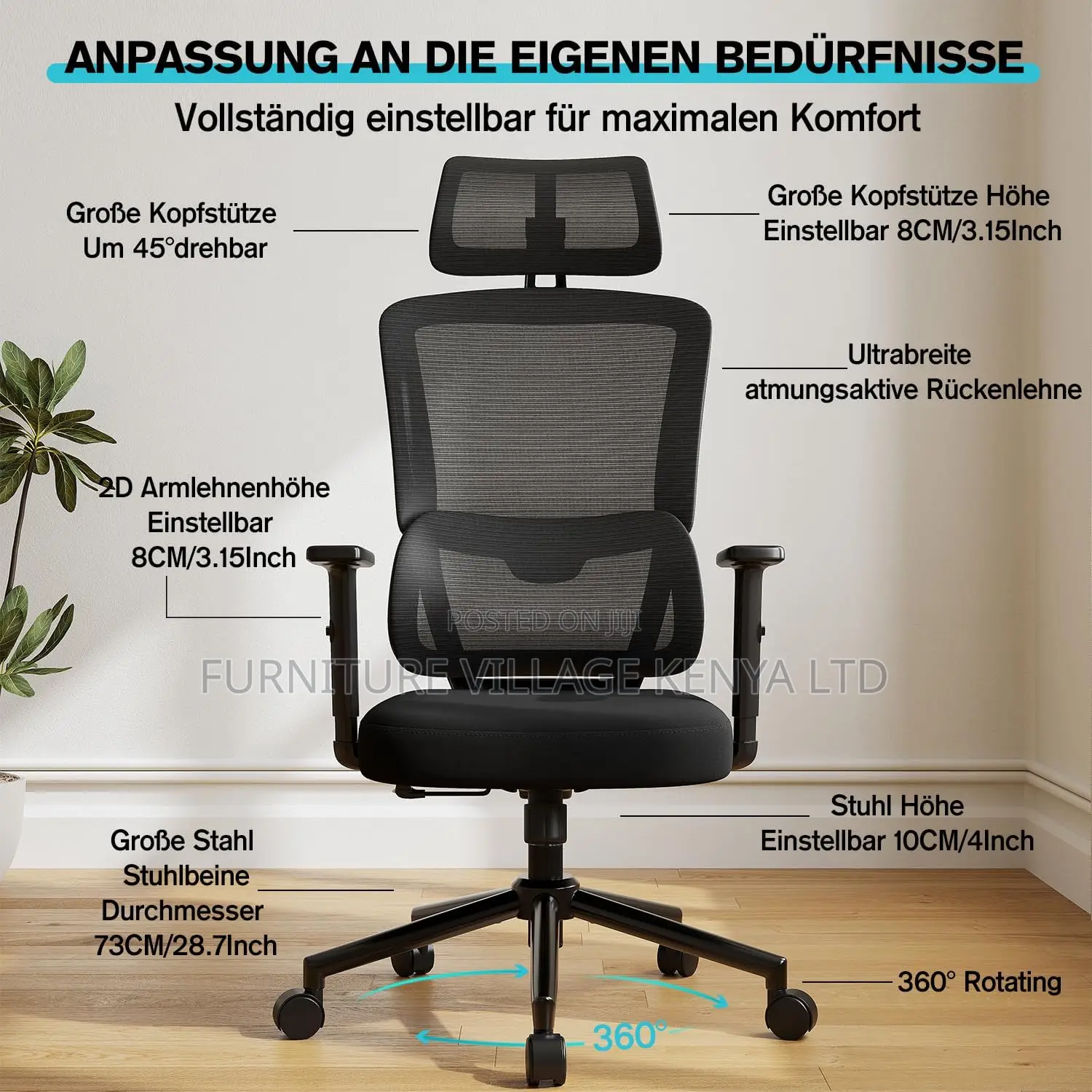 Ergonomic Desk Chair With Adjustable Headrest