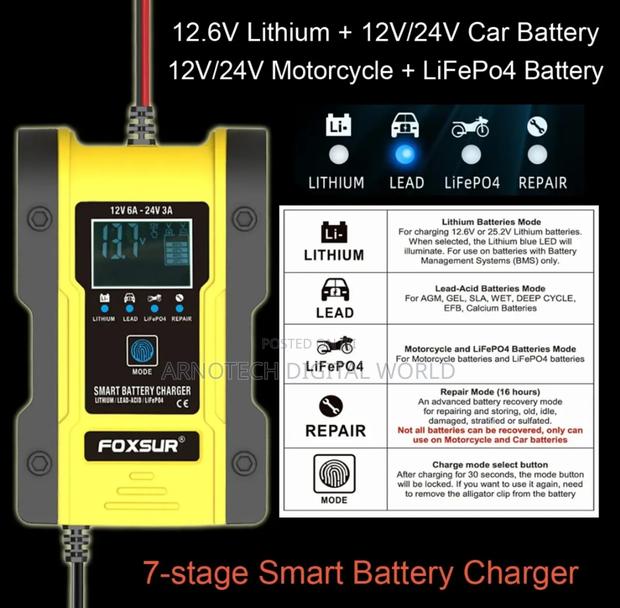 Portable Automatic Car Battery Charger 12v/24v Display