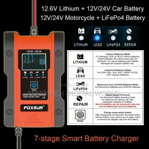 Portable Automatic Car Battery Charger 12v/24v Display