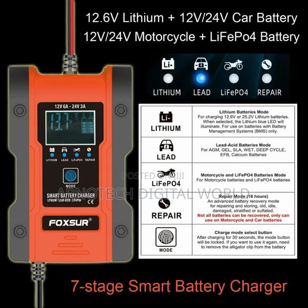 Portable Automatic Car Battery Charger 12v/24v Display - thumbnail 2