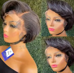 Straight Pixie Cut Transparent Lace Human Hair Wig + Free