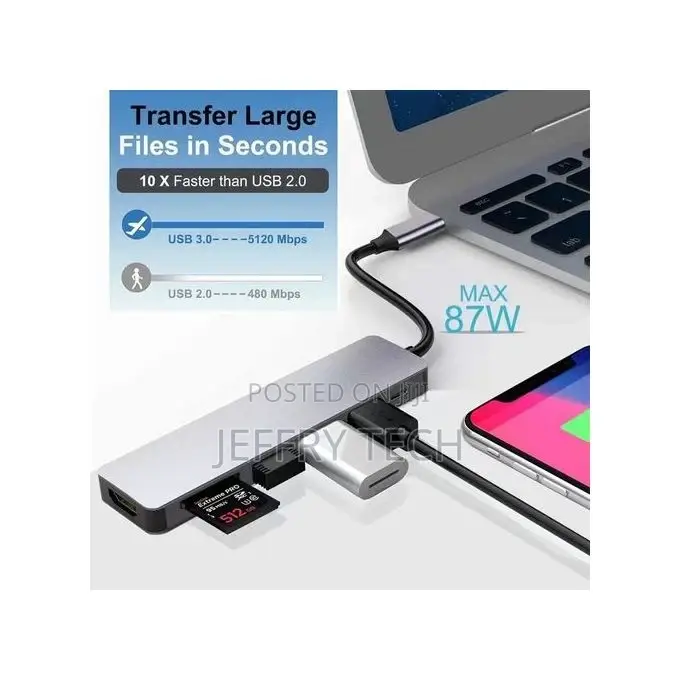 6 in 1 Usb Hub Type - C Vers Hdmi Compatible Vga Rj45