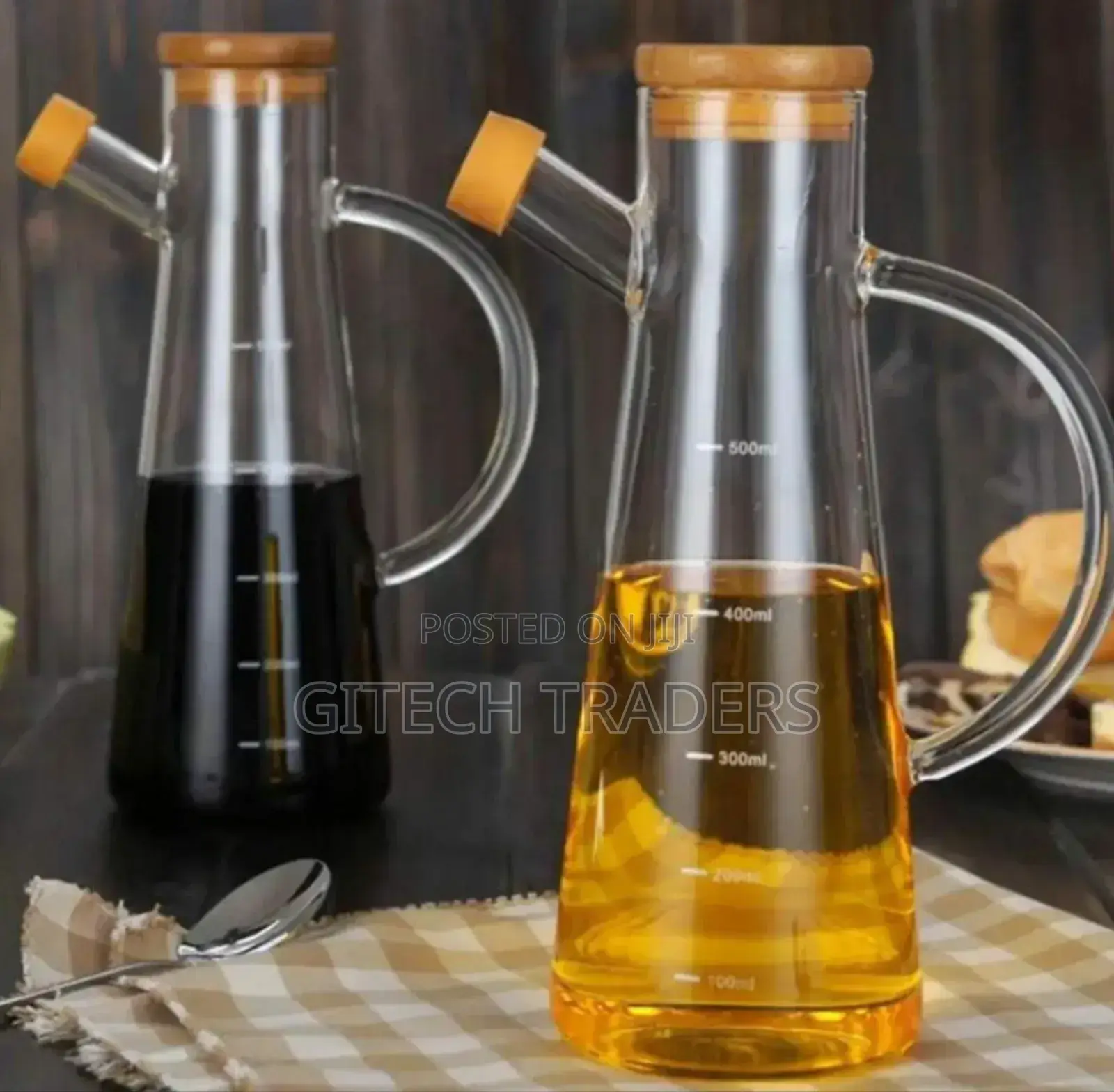 Glass Oil/Vinegar Jar With Bamboo Lid