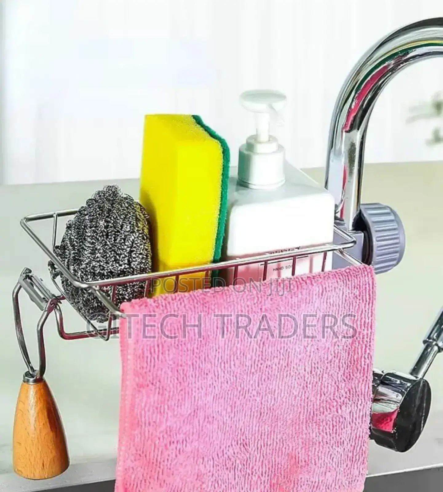 Stainless Steel Faucet Rack / Sink Tidy With Towel Rack