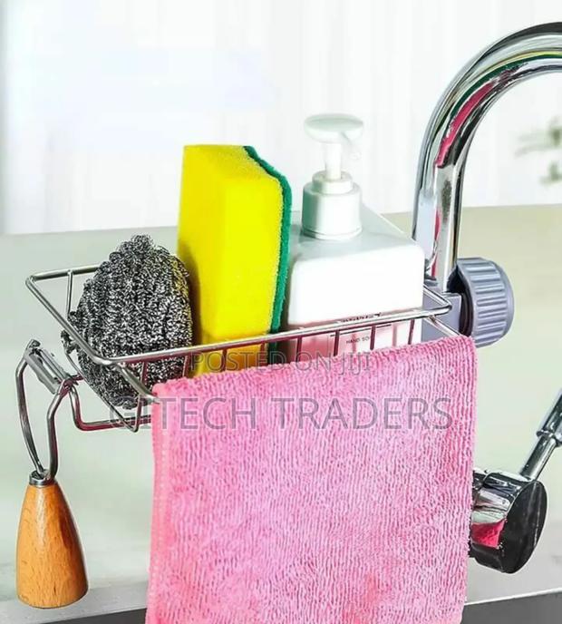 Stainless Steel Faucet Rack / Sink Tidy With Towel Rack