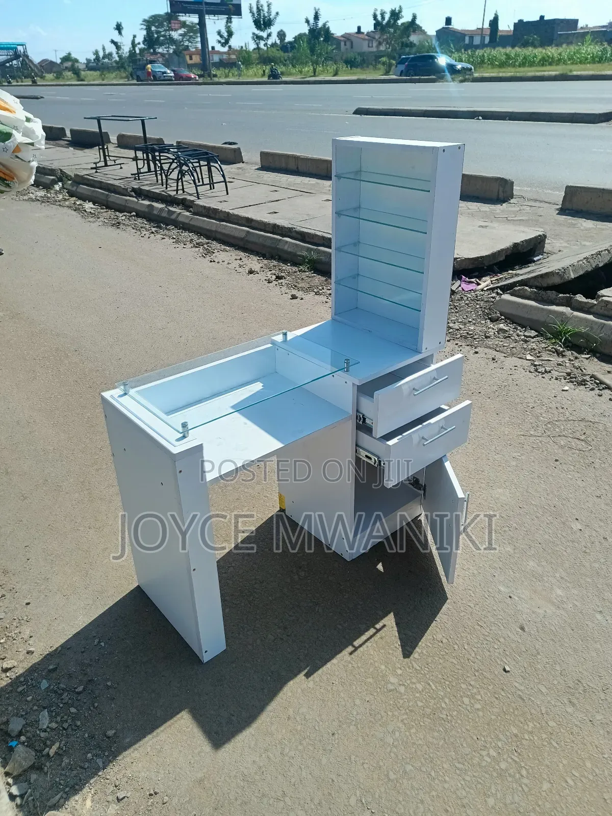 Manicure Table White With Glass Top and Shelves 