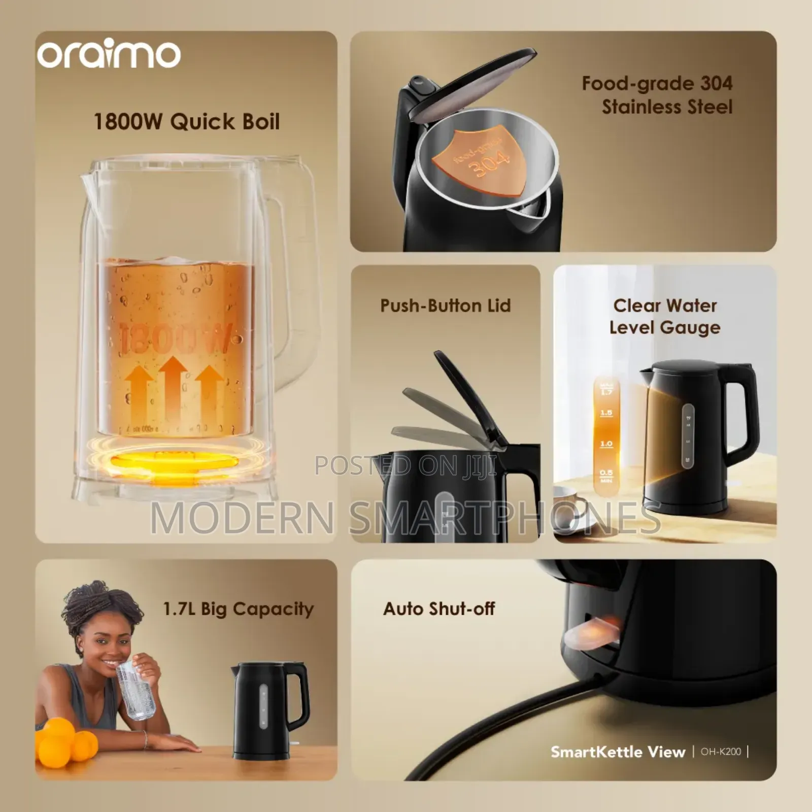 Oraimo Smartkettle View 1.7l Stainless Steel Electric Kettle