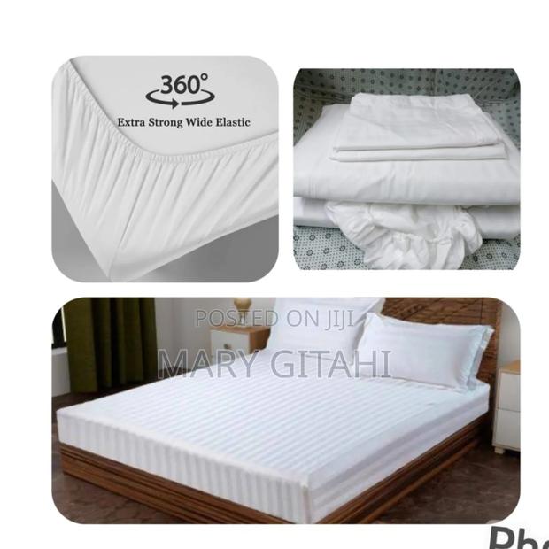 Available Plain White Stripped Bedsheets - main view