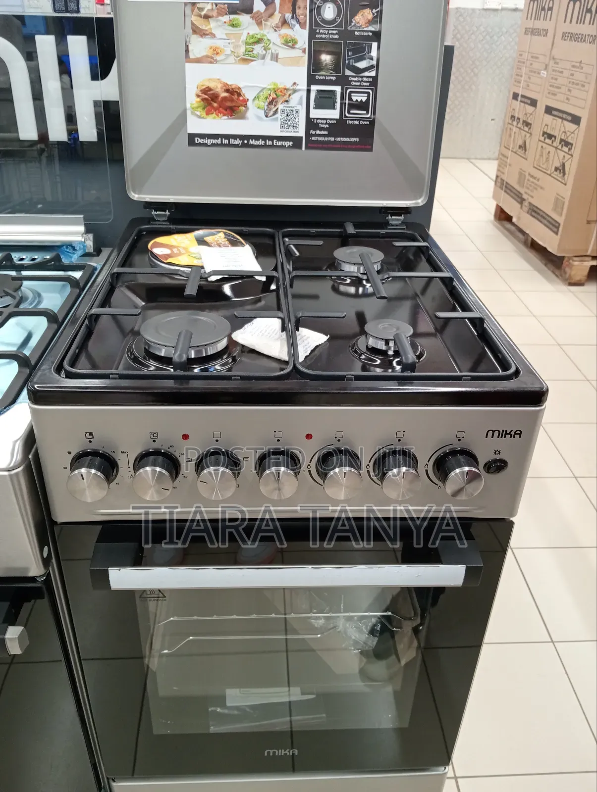 Mika 50by 60 3 Gas + 1 Rapid Plate Electric Oven, Black