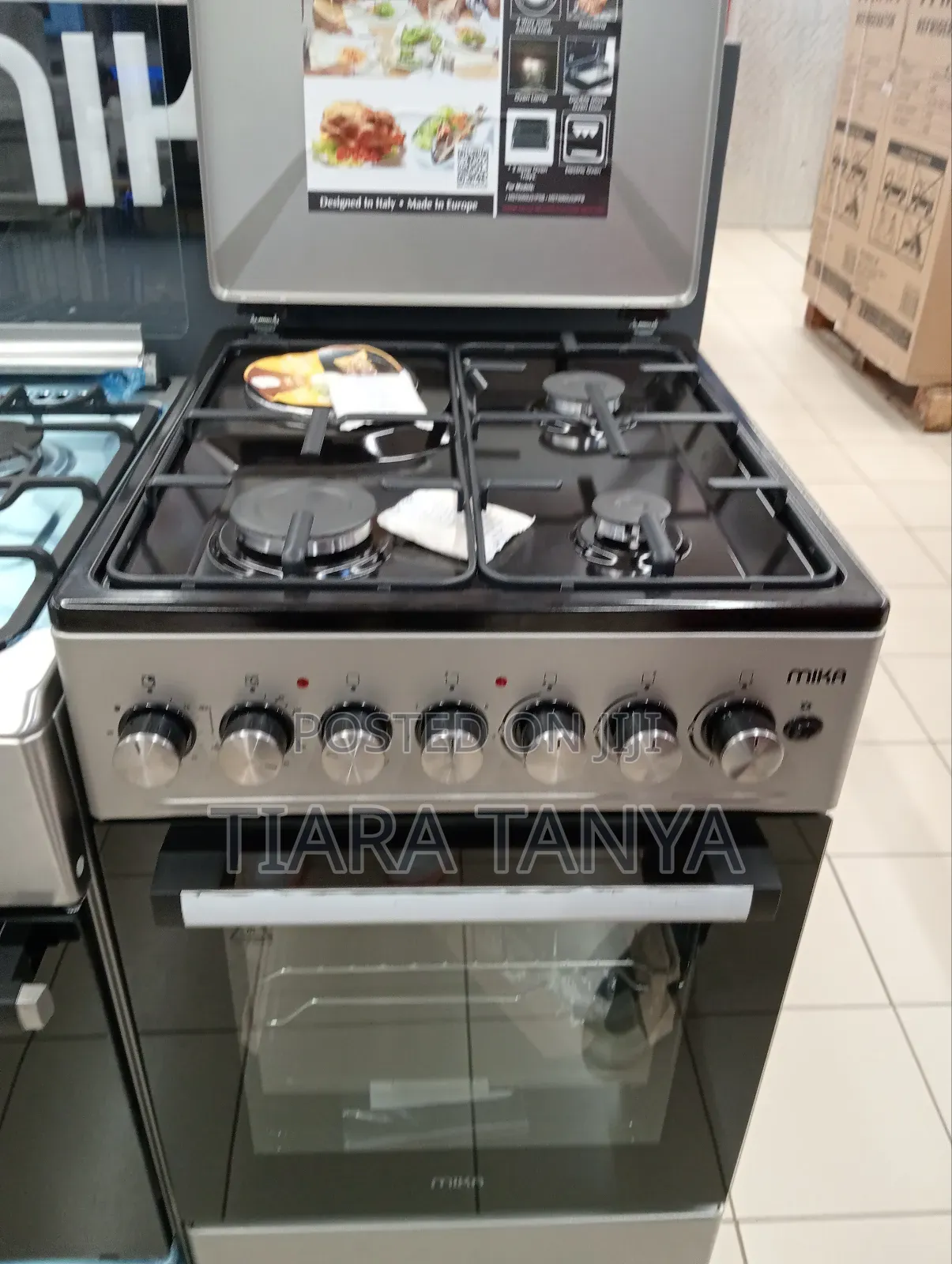Mika 50by 60 3 Gas + 1 Rapid Plate Electric Oven, Black