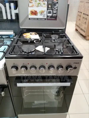 Mika 50by 60 3 Gas + 1 Rapid Plate Electric Oven, Black