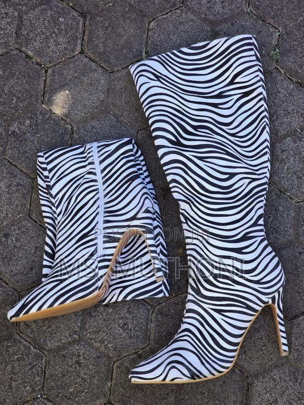 Donatella Zebra Stripes Pointed Toe Boots - main view