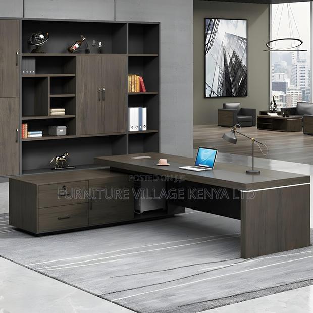 Modern Grey L-Shape Executive Desk With Pedestal Base - thumbnail 2
