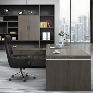 Modern Grey L-Shape Executive Desk With Pedestal Base