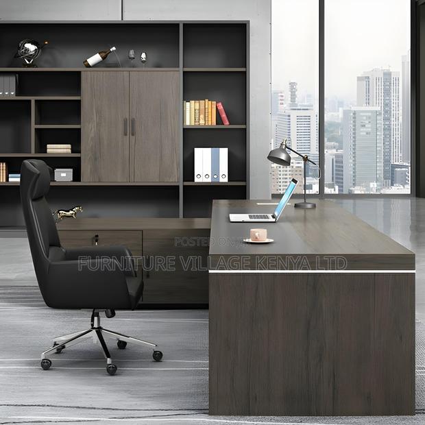Modern Grey L-Shape Executive Desk With Pedestal Base - thumbnail 3