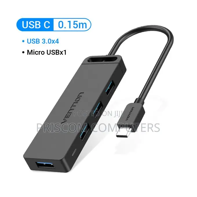 Vention Usb-C to Usb 3.0*3, Rj45 Micro-B Hub 0.15m Black Abs