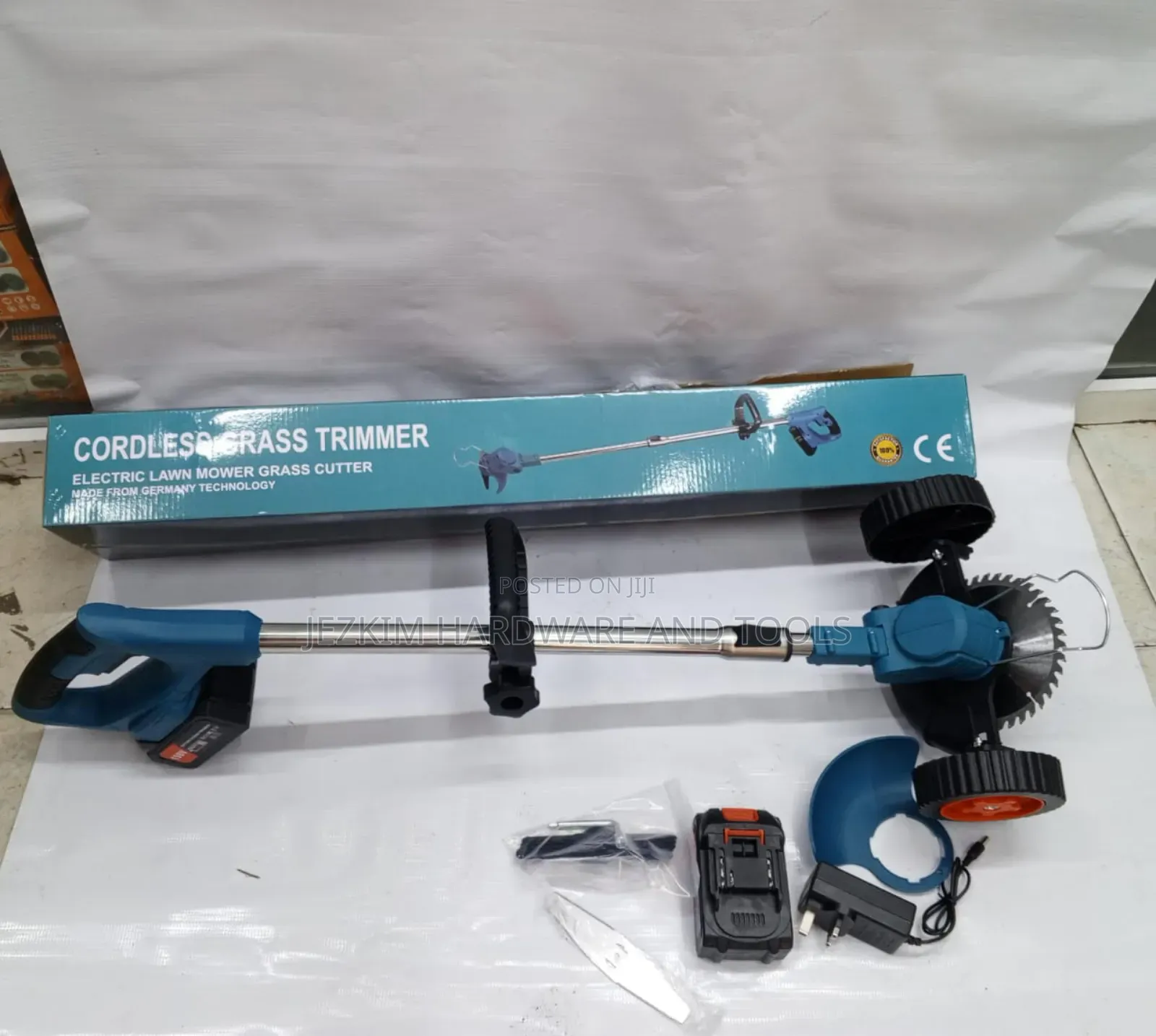 Cordless Grass Cutter Set With Wheel and Two Batteries