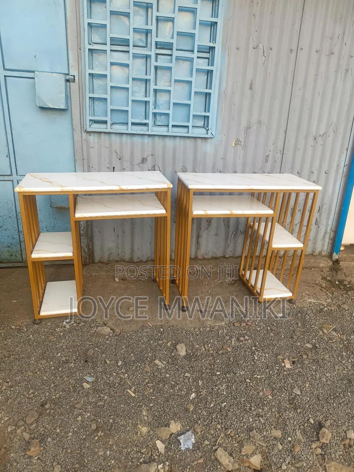 2 Manicure Marble Tables, With Shelves Gold and White 