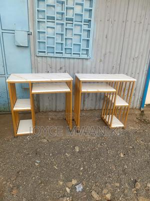 2 Manicure Marble Tables, With Shelves Gold and White - thumbnail 2