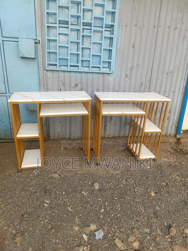 2 Manicure Marble Tables, With Shelves Gold and White - main view