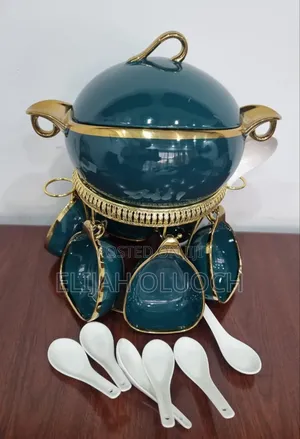 16pc Ceramic Soup Set on Golden Stand