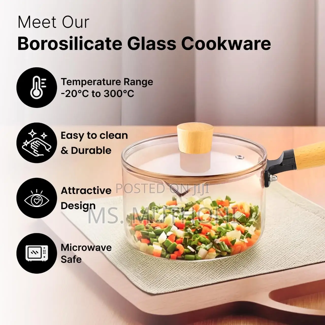 High Boron Heavy Borosilicate Glass Cookware Long Handle